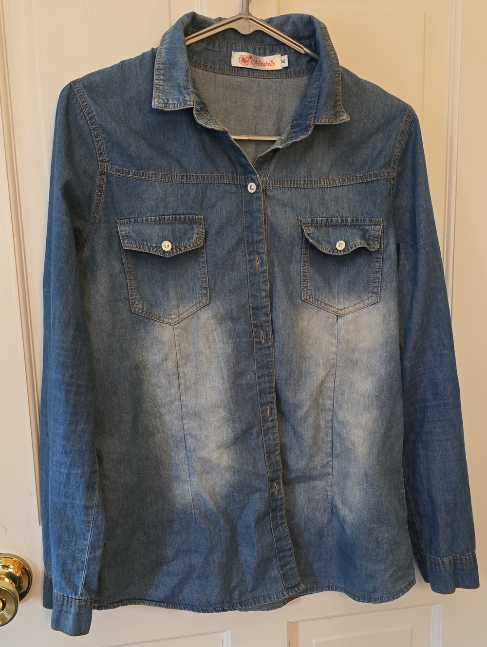 Mivabelle Light Faded Button Up Denim Top